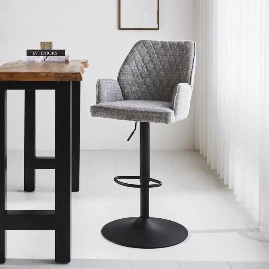 Barkruk Novan chenille donkergrijs - Zithoogte 68 cm - Stof - Grijs