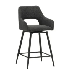 Barkruk Skye draaibaar met armleuning zwart - Zithoogte 66,50 cm - Stof - Zwart