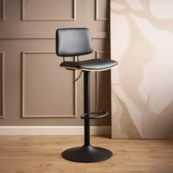 Barkruk - Zwart PU leer - Zithoogte 85cm - Muris
