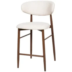Barstoel - Beige Stof - Zithoogte 65cm - 55x52x94cm - Alexia - Set van 2