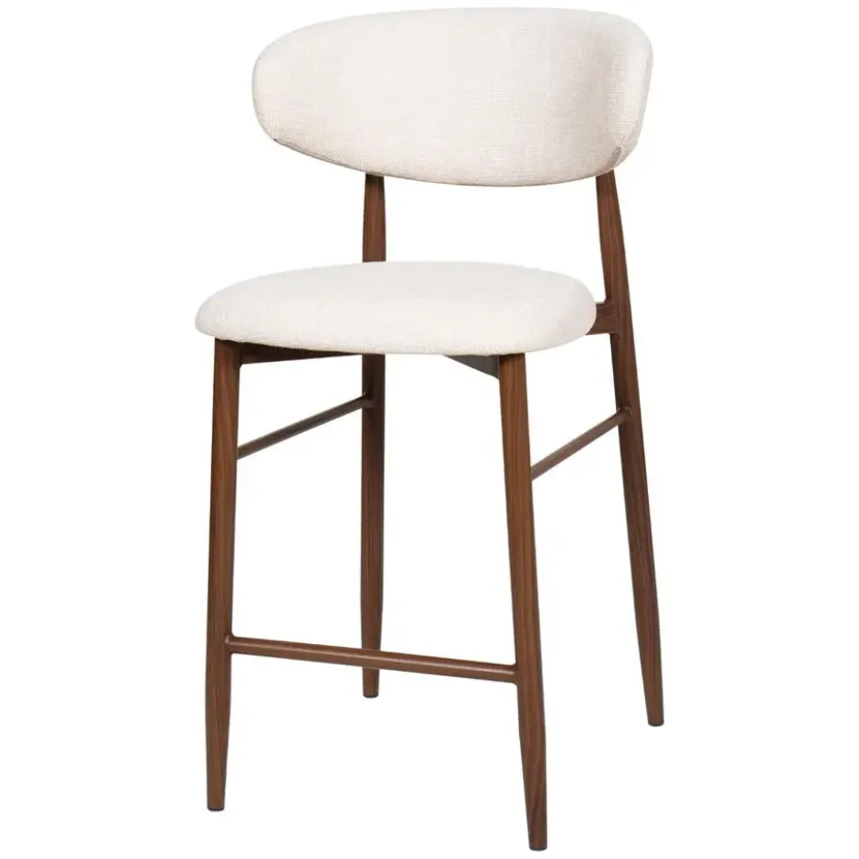 Barstoel - Beige Stof - Zithoogte 65cm - 55x52x94cm - Alexia - Set van 2