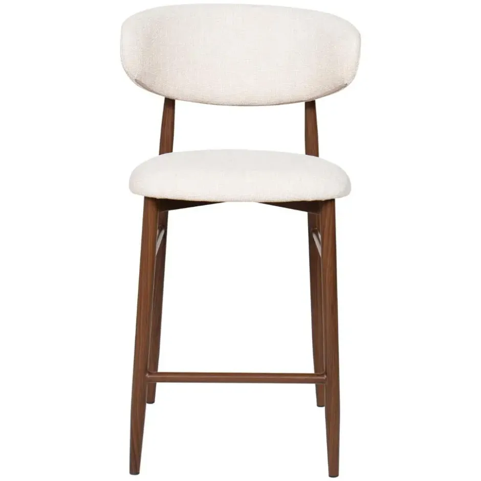 Barstoel - Beige Stof - Zithoogte 65cm - 55x52x94cm - Alexia - Set van 2