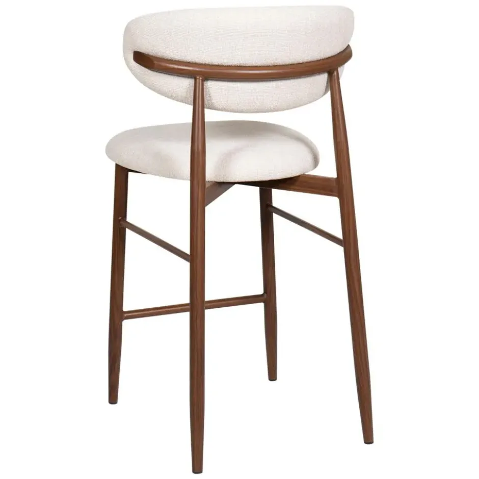 Barstoel - Beige Stof - Zithoogte 65cm - 55x52x94cm - Alexia - Set van 2