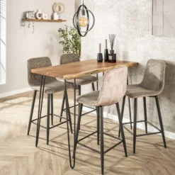 Bartafel Hout 130cm - Boomstamtafel - Metalen Frame