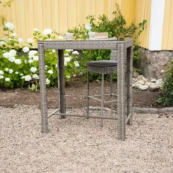 Bartafel Wicker - Grijs Glas - 100x60x110cm - Alo