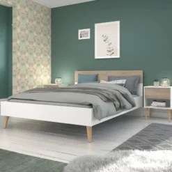 Bed Aalborg - wit/eiken - 140x200 cm
