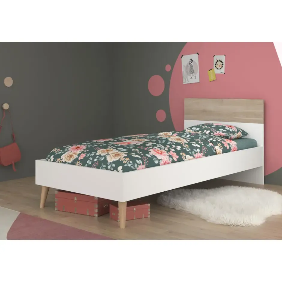 Bed Aalborg - wit/eiken - 90x200 cm