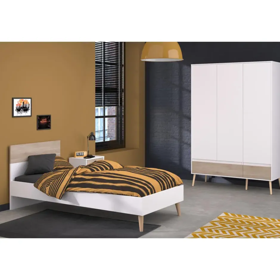 Bed Aalborg - wit/eiken - 90x200 cm