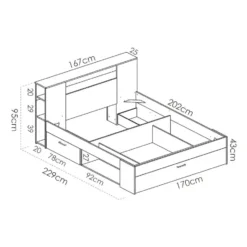 Bedframe LEANDRE - 2 plaatsen - Natuurlijk licht Wit Hout paneel