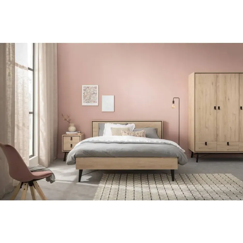 Bed Kansas - eikenkleur - 160x200 cm