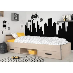 Bed Natan incl. lades - eiken/zwart - 90x200 cm