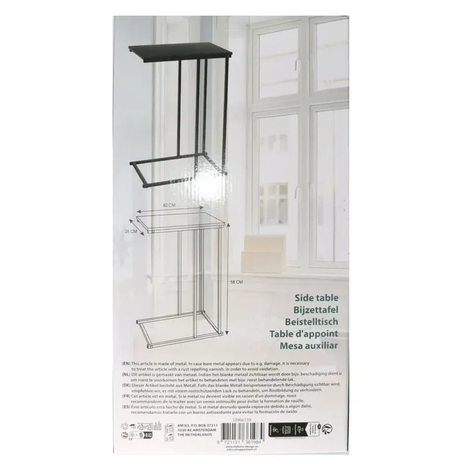 Bellatio Design Bijzettafel - zwart - metaal - 40 x 26 x 58 cm