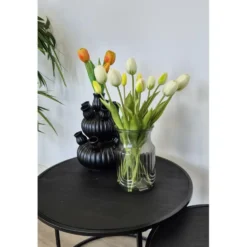 Bellatio Design Kunst tulpen boeket - 12x stuks - wit - 40 cm