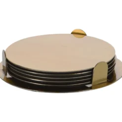 Bellatio Design Onderzetters - 6x - goud - 8,5 cm - met houder