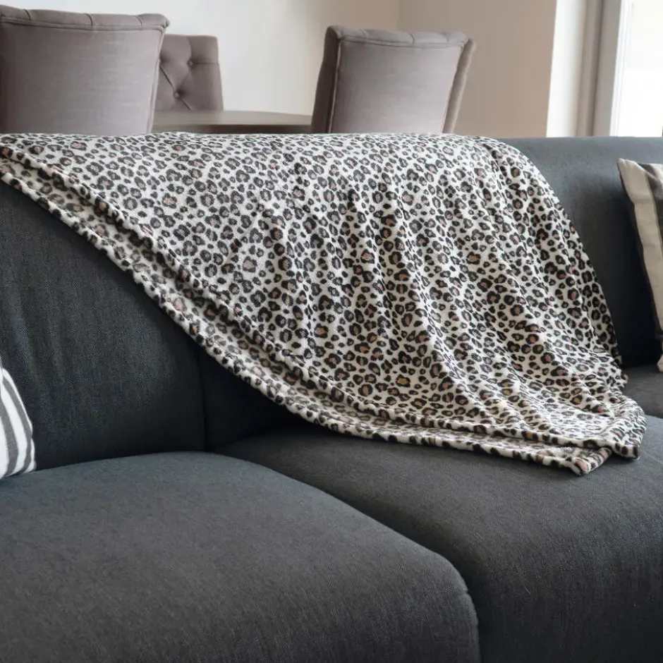 Bellatio design Plaid fleece deken - luipaard print - 120 x 160cm
