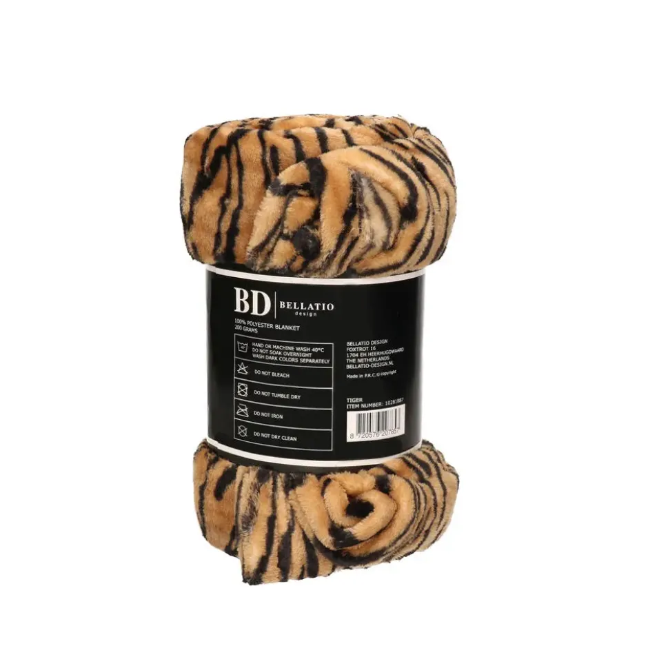 Bellatio design Plaid fleece deken - tijger print - 120 x 160cm