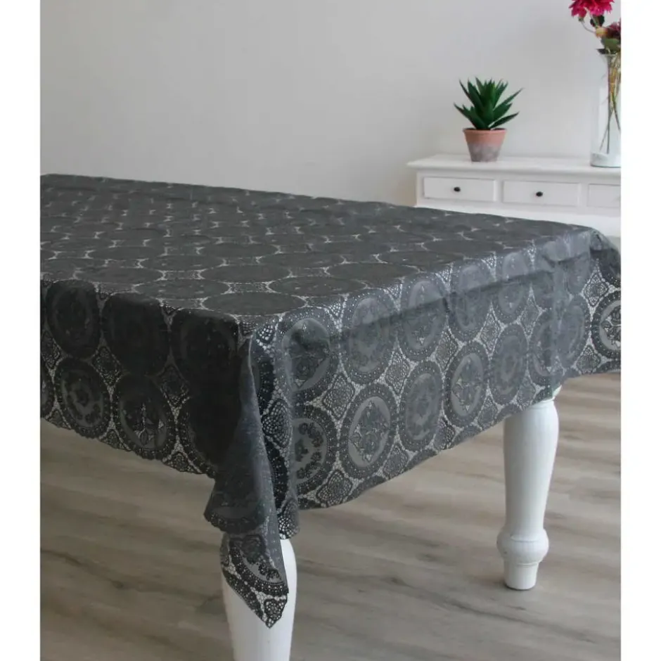 Bellatio design Tafelzeil - antraciet - patroon - 140 x 250 cm