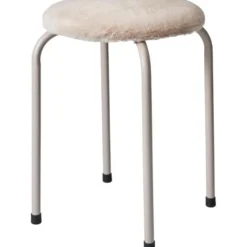 Bijzet krukje Furry beige - metaal/stof - D40 x H48 cm - Meubels