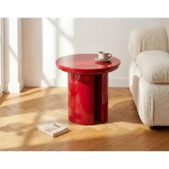 Bijzettafel DERLALI - 50 cmx50 cm - Rood Hout paneel