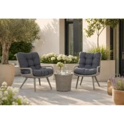 Bistroset 2 personen Wicker Grijs Garden Collections Dover