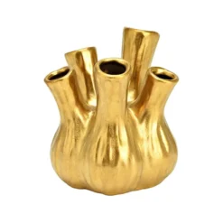 Bloemenvaas - tulpenvaas - goud - keramiek - 13x13x16 cm - toetervaas