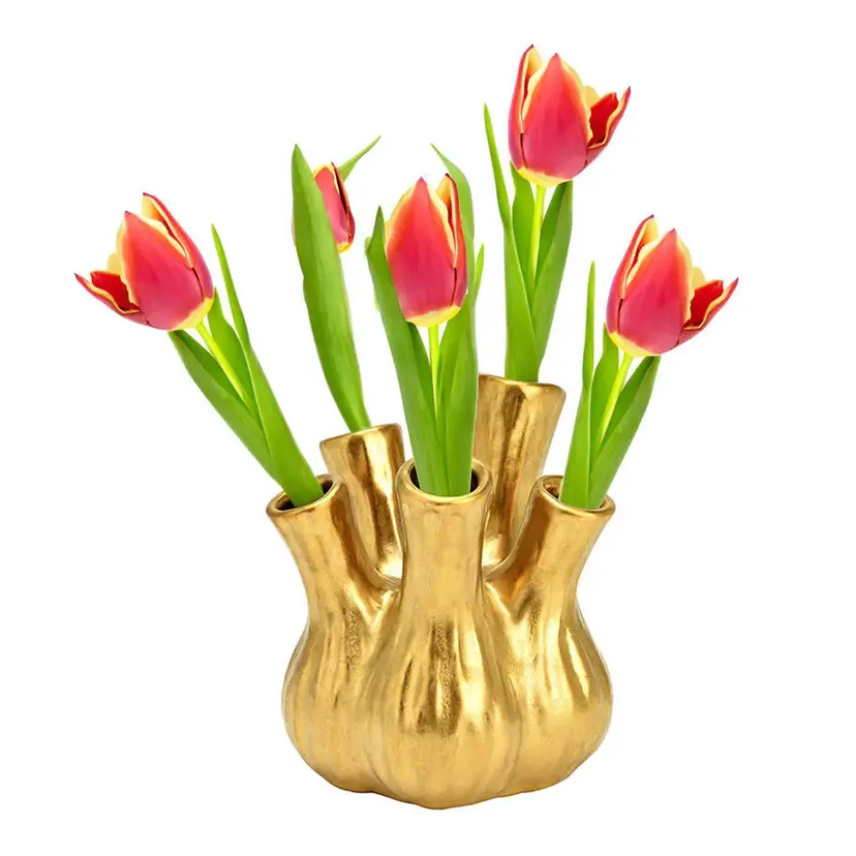 Bloemenvaas - tulpenvaas - goud - keramiek - 13x13x16 cm - toetervaas