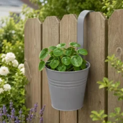 Bloempotje met haak - plantenbak zink met ophanghaak - wit