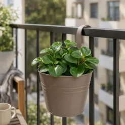 Bloempotje met haak - plantenbak zink met ophanghaak - bruin