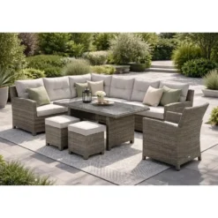 Blue Bird wicker lounge-dining set - links - grijs/ sand