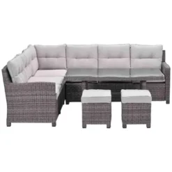 Blue Bird wicker lounge-dining set - links - grijs/ sand