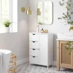 Bobbel Home - Badkamerkast - 4 laden - Houten - Wit