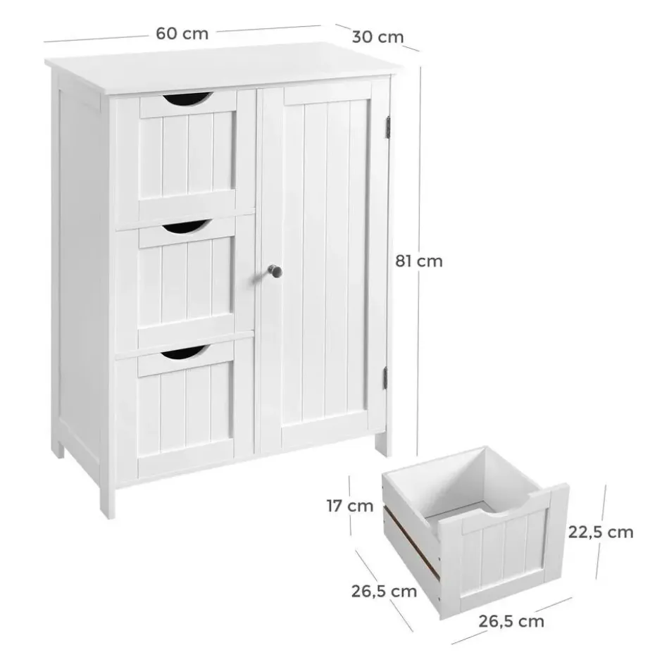 Bobbel Home - Badkamermeubel - Badkamerkast - 3 Lades - 1 Deur - Hout - Wit