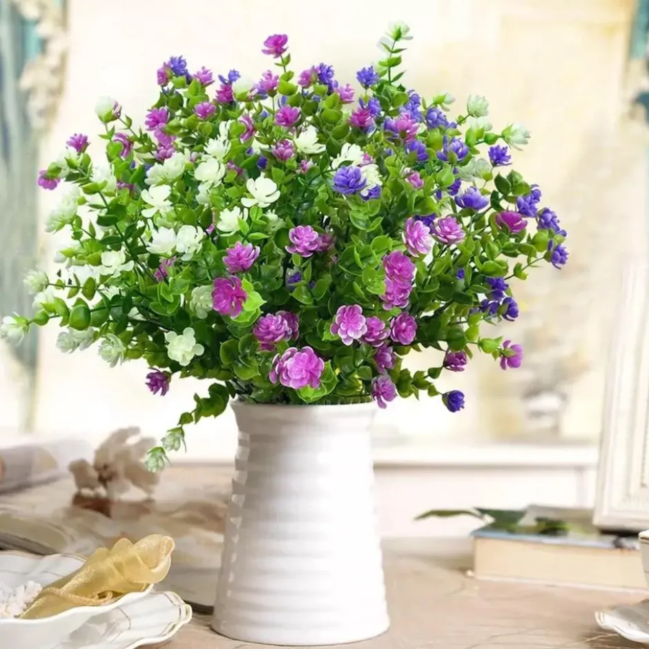Bobbel Home Kunstbloemen - 6 bundels paars blauw wit