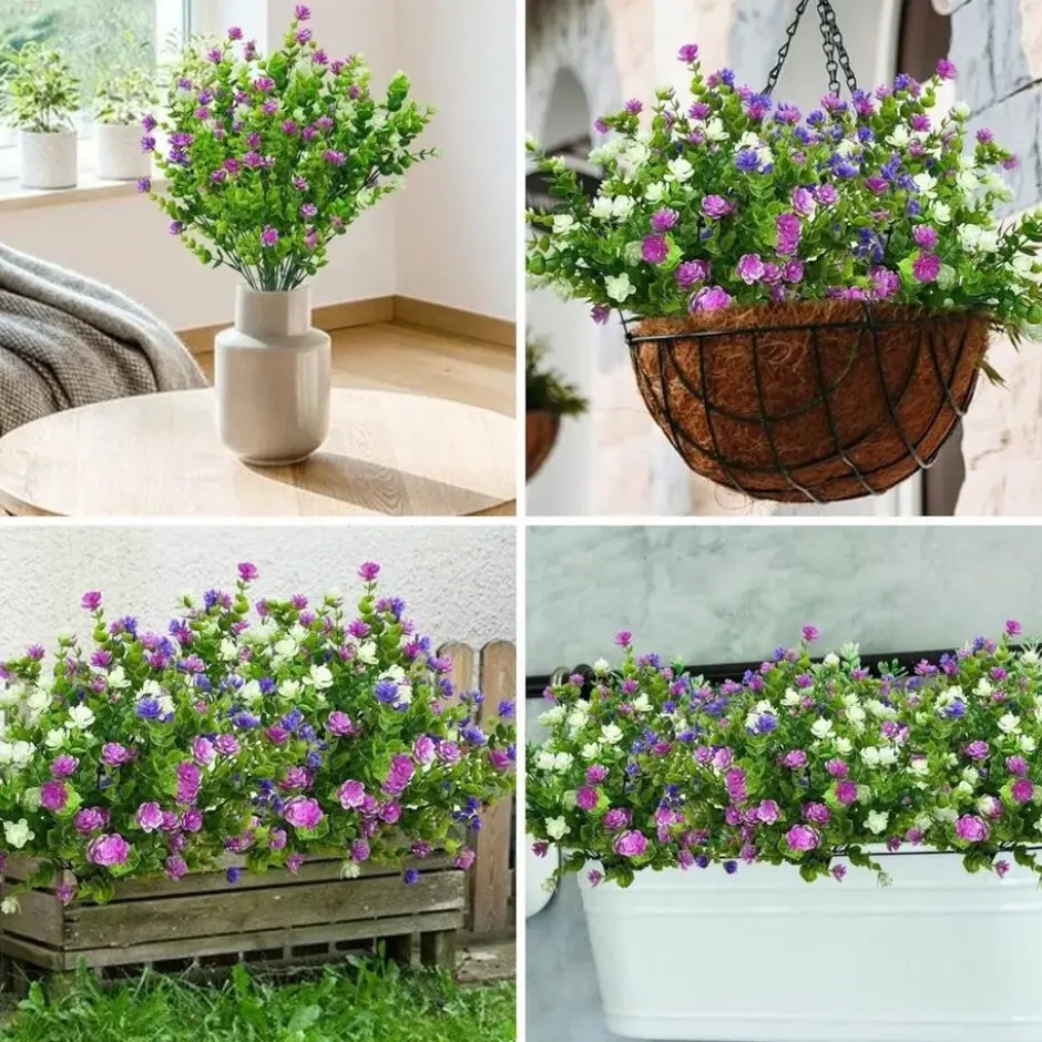 Bobbel Home Kunstbloemen - 6 bundels paars blauw wit