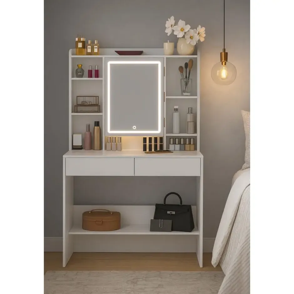 Bobbel Home - Moderne Witte Make-up tafel met Instelbare LED Verlichting