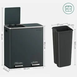 Bobbel Home Prullenbak Afvalscheiding 30 Liter - Rook Grijs