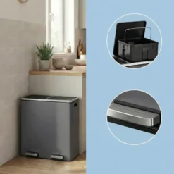Bobbel Home Prullenbak Afvalscheiding 60 Liter - Mat Grijs
