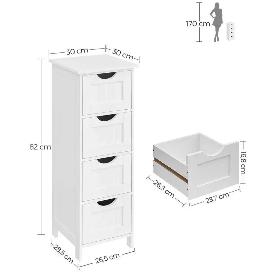 Bobbel Home - Smalle Ladekast - 4 Lades - Hout - Wit