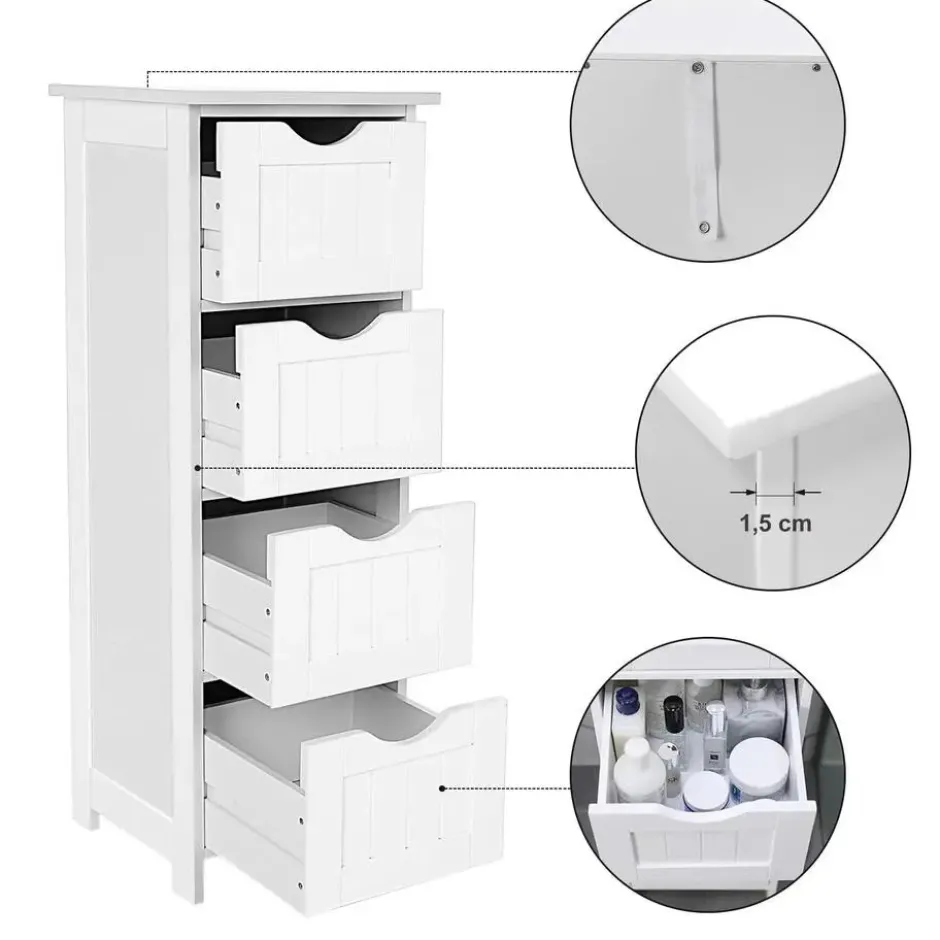 Bobbel Home - Smalle Ladekast - 4 Lades - Hout - Wit