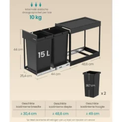 Bobbel Home Uitschuifbare Keukenprullenbak 2 x 15 Liter