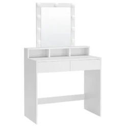 Bobbel Home - Witte Kaptafel - Rechthoekige spiegel - Gloeilampen