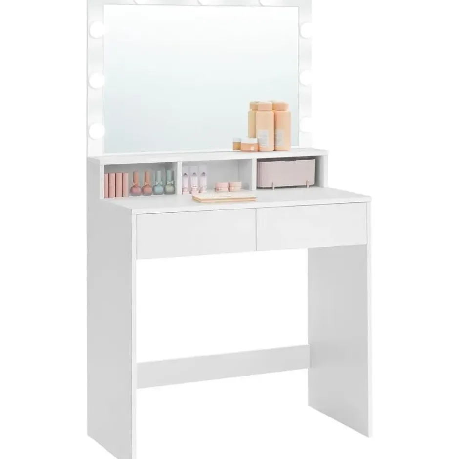 Bobbel Home - Witte Kaptafel - Rechthoekige spiegel - Gloeilampen