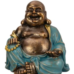 Boeddha beeld Happy Shaman - kunststeen - goud/jade - 22 x 23 cm