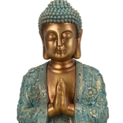 Boeddha beeld Shaman - kunststeen - goud/jade - 28 x 41 cm