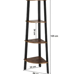 Boekenkast - hoekkast - 4 legplanken - 34x125x34 cm - vintage bruin