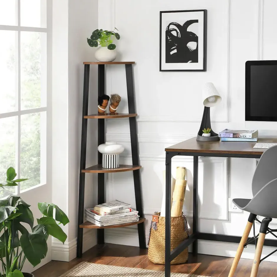 Boekenkast - hoekkast - 4 legplanken - 34x125x34 cm - vintage bruin