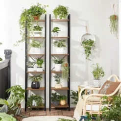 Boekenkast - Opbergrek Met 6 Planken - Open Planken - Vintage - Bruin/Zwart
