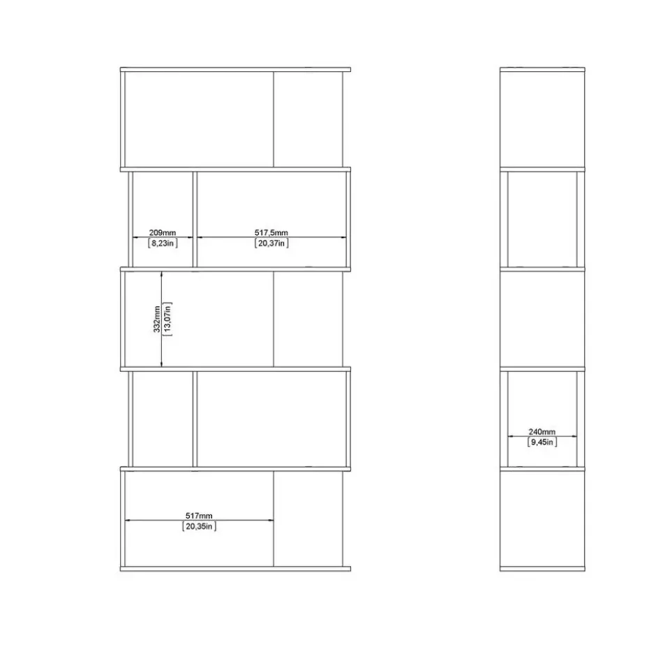 Boekenkast Wit - 80x31x174cm - Maze