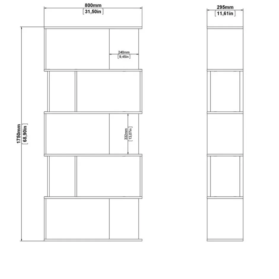 Boekenkast Wit - 80x31x174cm - Maze