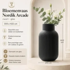 Boltze Bloemenvaas Nordik Arcade - zwart - glas - D13 x H22 cm